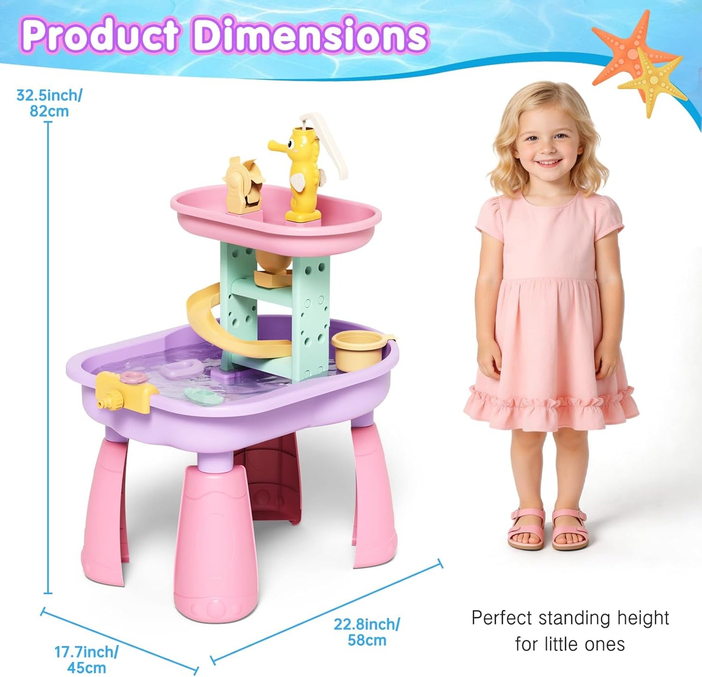 Toddler Water Table for Kids - Sand and Water Table with 28PCS Toy Accessories & Rain Shower Sprinkler, Outdoor Sensory Water Play Table, STEM Toy Summer Gift for Boys Girls Ages 3-8