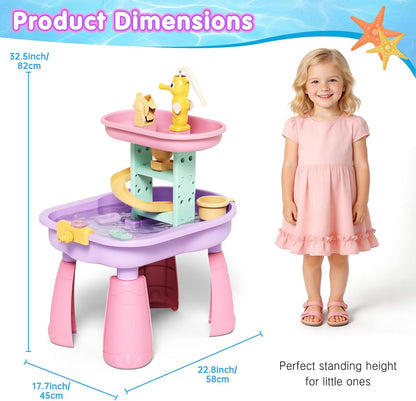 Toddler Water Table for Kids - Sand and Water Table with 28PCS Toy Accessories & Rain Shower Sprinkler, Outdoor Sensory Water Play Table, STEM Toy Summer Gift for Boys Girls Ages 3-8