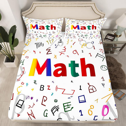 Erosebridal Science Theme Bed Sheets Set Full Size for Boys Girls Chemistry Periodic Table Print Sheet Set Chemical Subject Theme Sheets Teens Kids Math Science Atyle Fitted Sheet 4 Pcs
