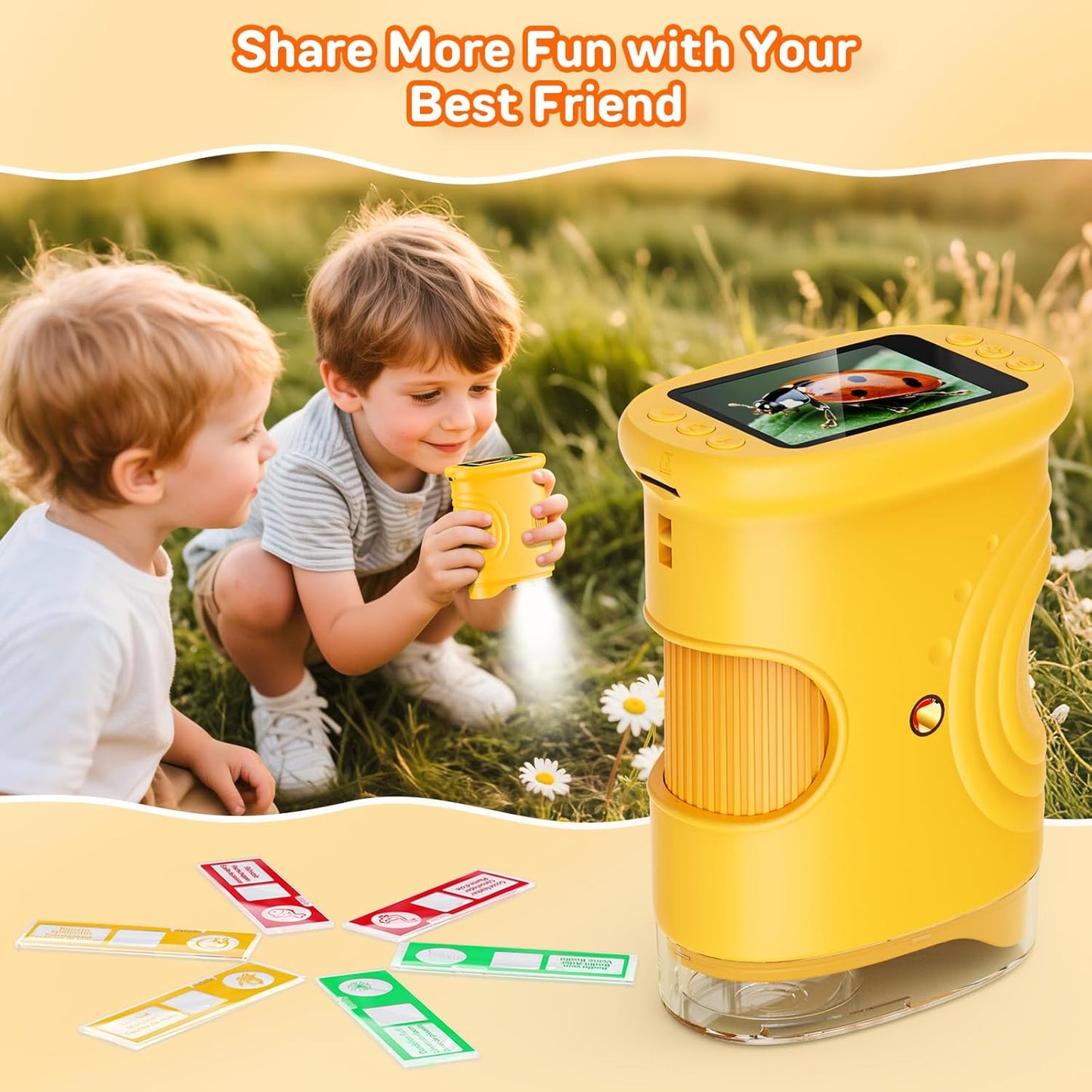 1000X Digital Handheld Microscope for Kids with 2.0" IPS Screen, Outdoor Toys Portable STEM Science Lab Gifts, Rechargeable Pocket Microscope Educational Toy for Boys & Girls Age 4-6 8-12, Orange