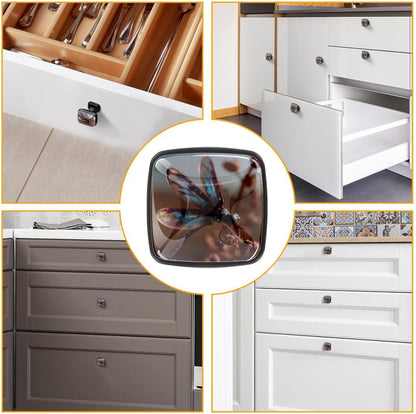 4 Pack Cabinet Knobs Drawer Pulls, 30mm Round ABS Glass Drawer Hardware Growing Purple Butterflies Cabinet Handles with Screws for Dressers Kitchens Cupboard