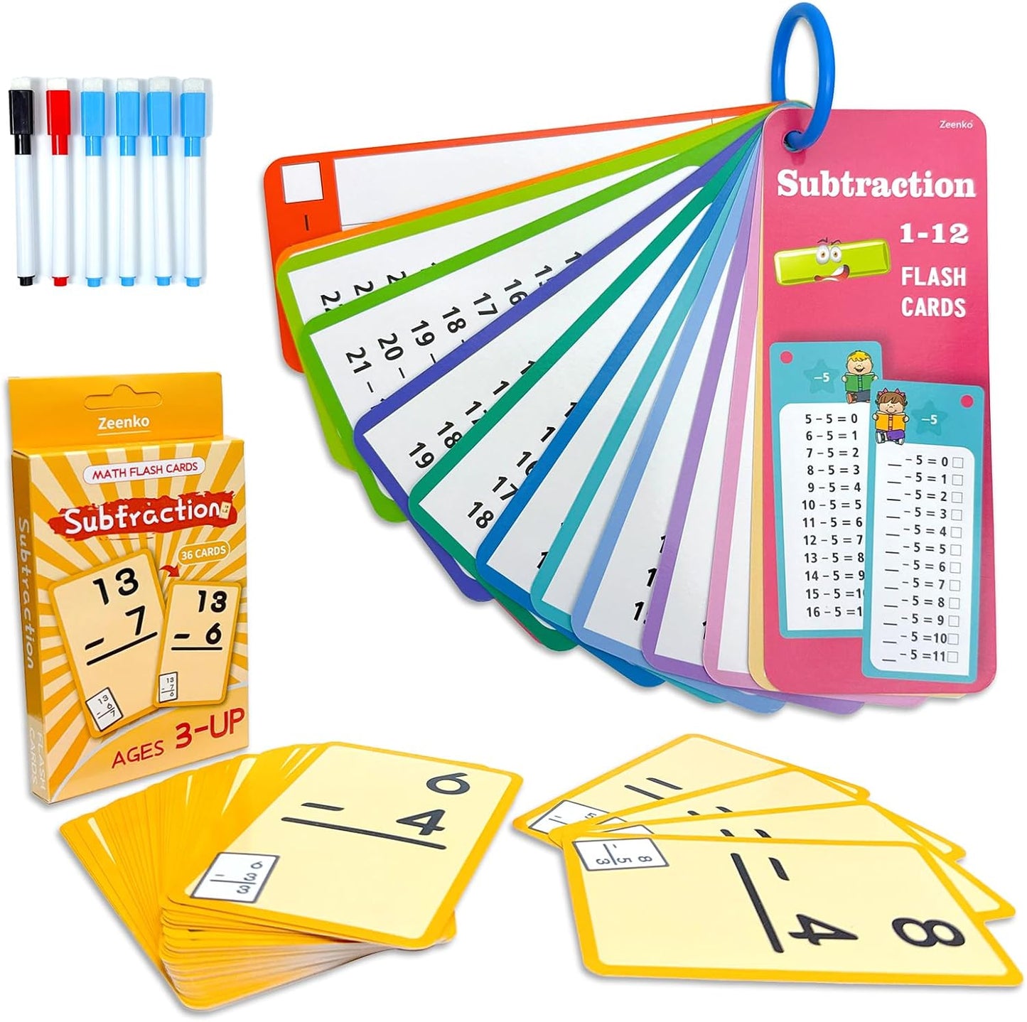 1-12 Math Flash Cards with 6 Dry Erase Pens, 15Pcs Big Multiplication Flash Cards + 36 Pcs Random Double-Sided Multiplication Practice Cards, Educational Math Flashcards for Kids Ages 6+