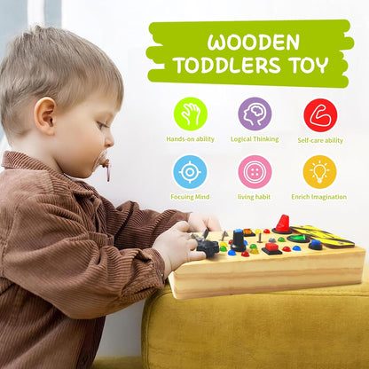 TenFans Montessori Busy Board for Toddlers 3-5 Years, Wooden Screwdriver Activity Board, Fine Motor Skills & Sensory Development Toy, Preschool Learning & Travel