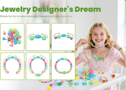 BIRANCO. Pop Beads, Jewelry Making Kit - Arts and Crafts for Girls 3-7 Years Old, Snap Beads Toys - Necklace, Bracelet, Ring Creative DIY Set - 520 pcs