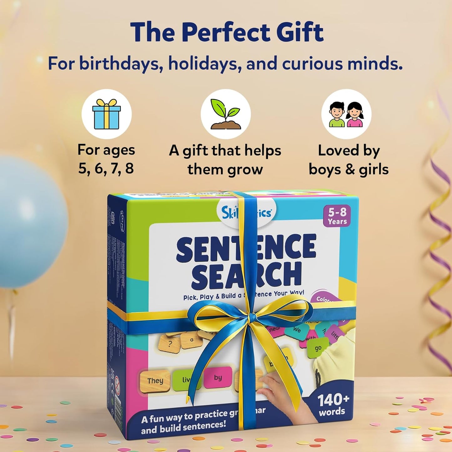 Skillmatics Educational Board Game - Sentence Search, Fun Learning Toys and Games for Kids, Sentence Building Activity, Creative Word Play, 120+ Tiles (1.3 x 1 Inches), Gifts for Ages 5, 6, 7, 8