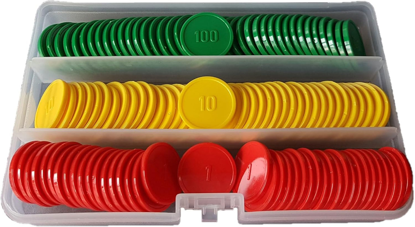 Place Value Disks, Set of 120 Hundreds Tens and Ones, 100 10 1, Recycled Plastic Math Counters - plavalmat®
