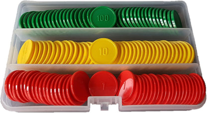 Place Value Disks, Set of 120 Hundreds Tens and Ones, 100 10 1, Recycled Plastic Math Counters - plavalmat®