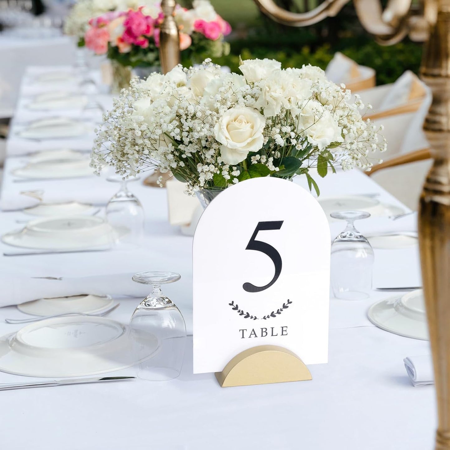 UNIQOOO 10 Pack 4" Gold Birch Wood Stands for Wedding Acrylic Sign, Wood Table Number Holders for 1/8 Thick Acrylic Sheets | Wedding Display Stand, Card Holder for Bar Menu, Retail Sign, Party