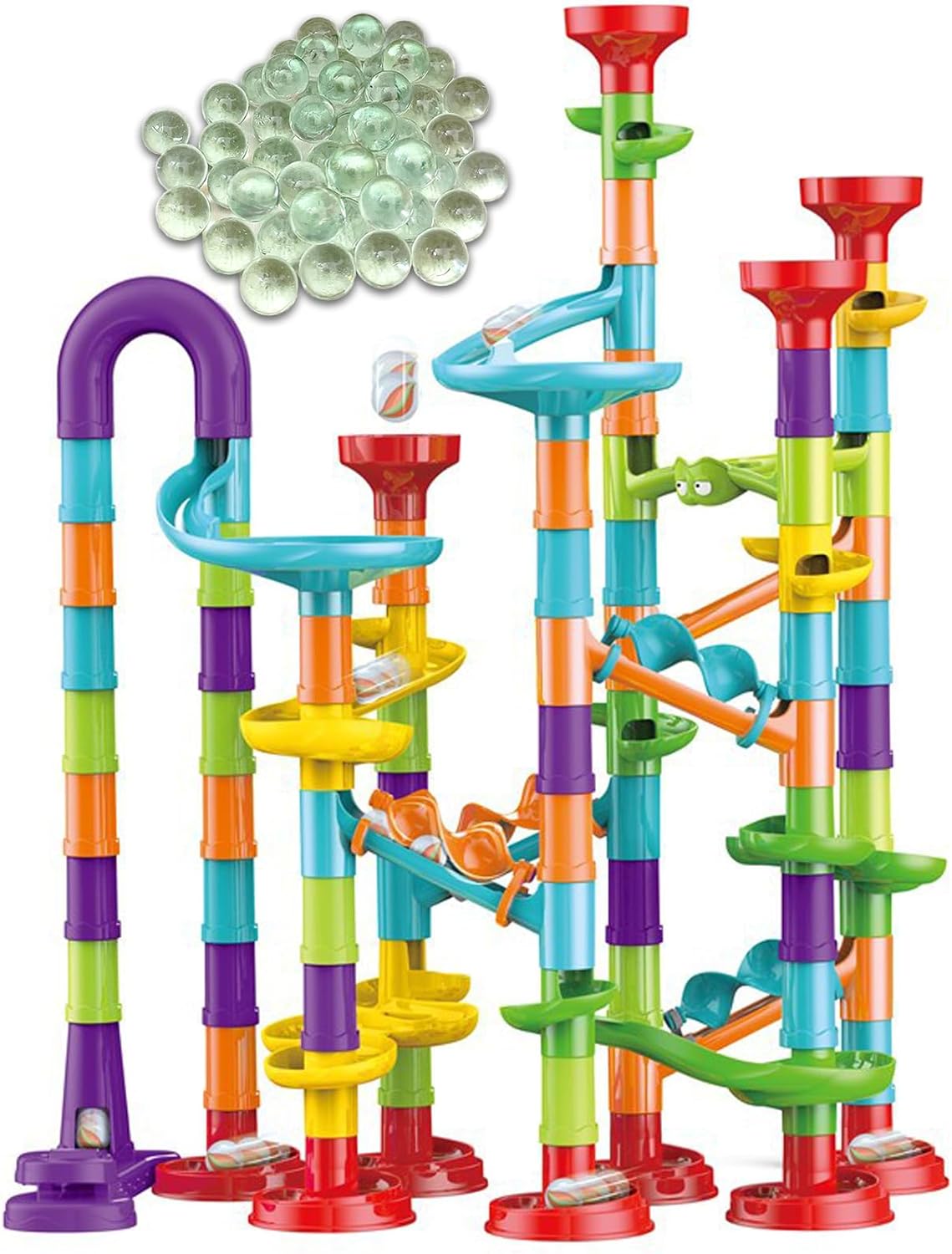50 PCS Marble Toy Premium Set,STEM Educational Building Block Toy,Marble Track Race Set with 15 Glass Marbles for Boys & Girls,Construction Building Blocks Toys for Kids