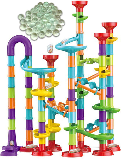 50 PCS Marble Toy Premium Set,STEM Educational Building Block Toy,Marble Track Race Set with 15 Glass Marbles for Boys & Girls,Construction Building Blocks Toys for Kids