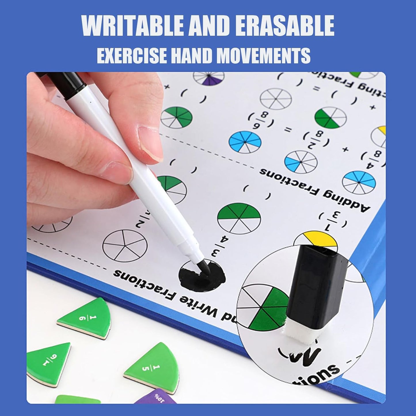 Magnetic Fraction Demenstration Book, Magnetic Fraction Educational Puzzle, Magnetic Fraction Tiles and Circles, Elementary Fraction Manipulatives, Montessori Math Teaching Aid for Kids (3 FOLD)