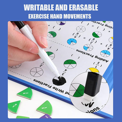 Magnetic Fraction Demenstration Book, Magnetic Fraction Educational Puzzle, Magnetic Fraction Tiles and Circles, Elementary Fraction Manipulatives, Montessori Math Teaching Aid for Kids (3 FOLD)