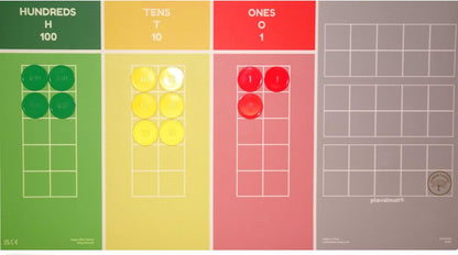 Place Value Disks, Set of 120 Hundreds Tens and Ones, 100 10 1, Recycled Plastic Math Counters - plavalmat®