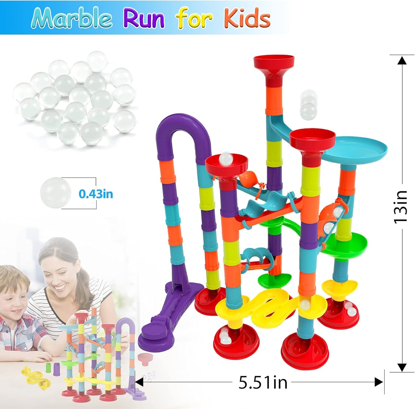Marble Run Set Building Blocks Glass Marbles for Kids Ages 4-8 Girls Boys Toys STEM Maze Educational Race Game Birthday Gifts