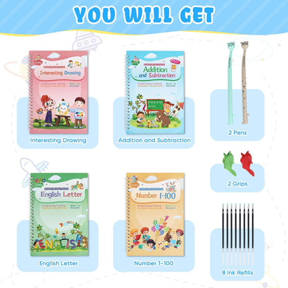 CosyCorner Magical Handwriting Workbooks Handwriting Practice Magic Copybook, Handwriting Aid Magic Pen Reusable Copybook Grooves Template Design for Children (6)