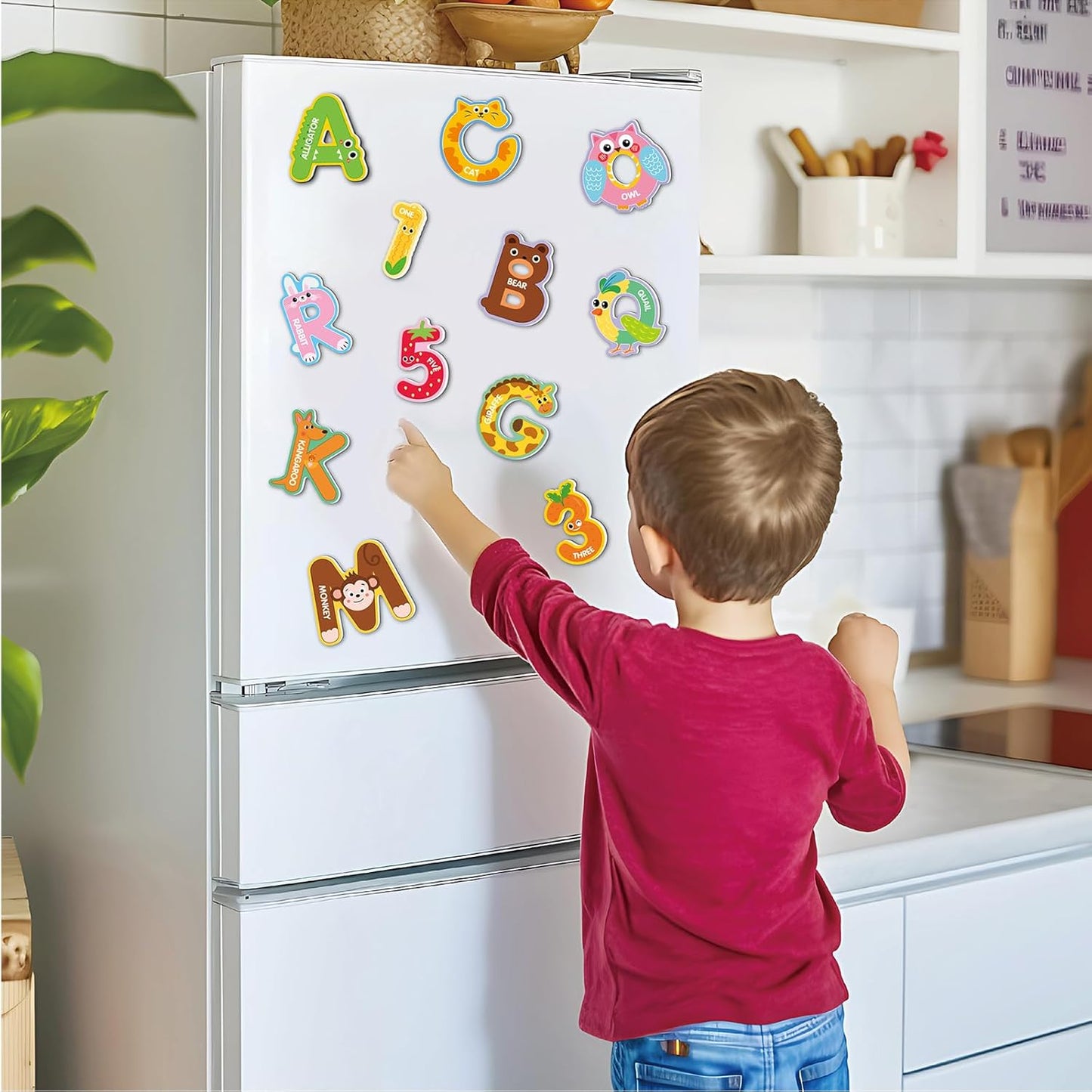 Magnetic Letters and Numbers for Fridge, Cute Colorful Animal Alphabet 26 Uppercase Letters 0-9 Numbers, Fridge Magnets Set for Learning Spelling Girls