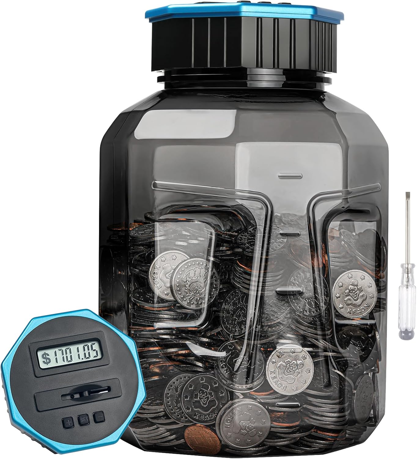 X-Large Piggy Bank for Adults Kids, Vcertcpl Digital Coin Counting Bank with LCD Counter, 2.4L Capacity, Great Coin Counter Bank Money Counting Jar with Total Amount Displayed (Silver, X-Large)