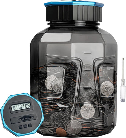 X-Large Piggy Bank for Adults Kids, Vcertcpl Digital Coin Counting Bank with LCD Counter, 2.4L Capacity, Great Coin Counter Bank Money Counting Jar with Total Amount Displayed (Silver, X-Large)