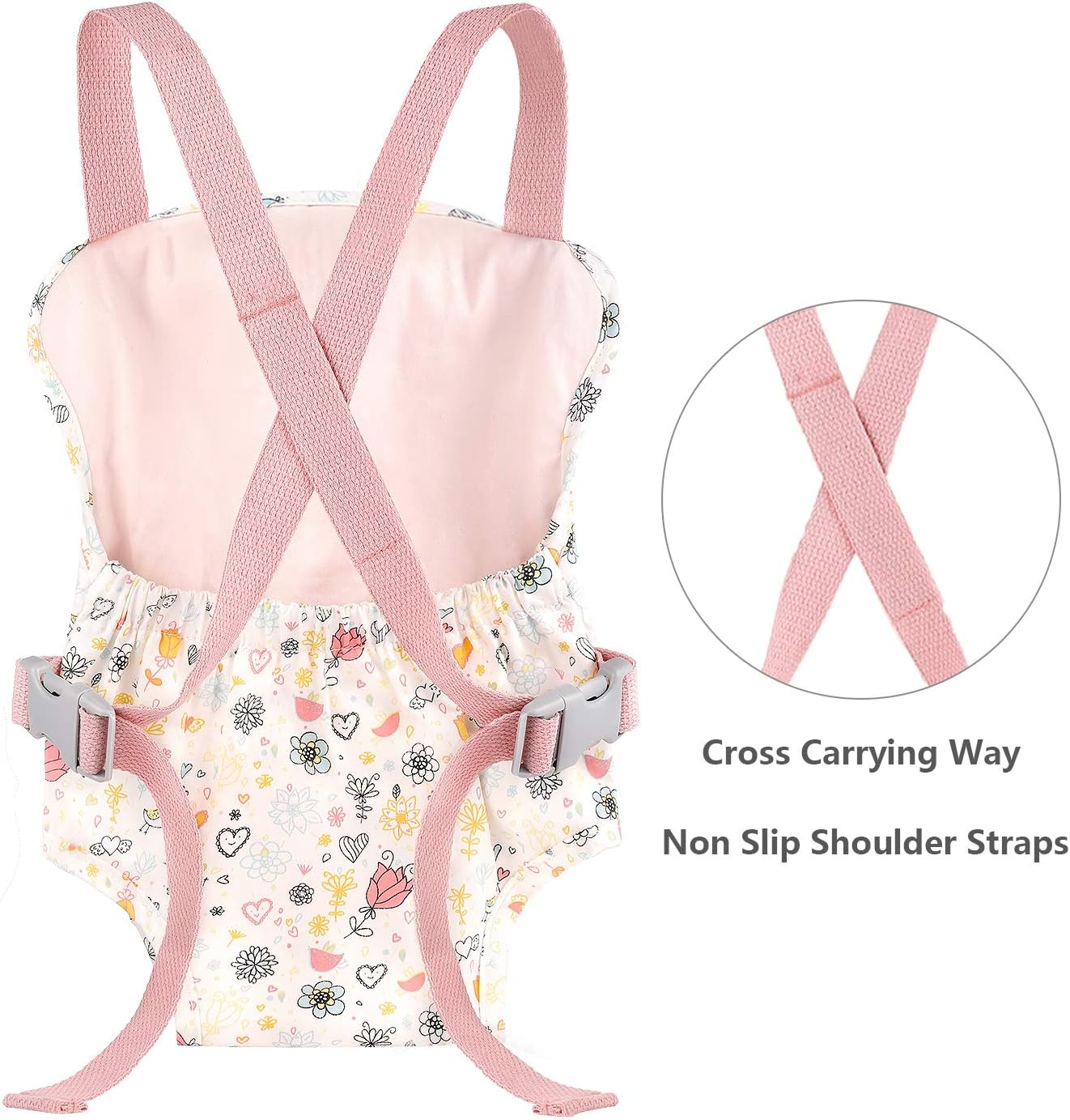 GAGAKU Baby Doll Carrier for Little Girls, Reborn Doll Accessories for Toddlers 3+ Years Old, Kids Toy Baby Dolls Sling Carrier - Pink - Moonflower