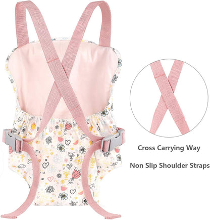 GAGAKU Baby Doll Carrier for Little Girls, Reborn Doll Accessories for Toddlers 3+ Years Old, Kids Toy Baby Dolls Sling Carrier - Pink - Moonflower