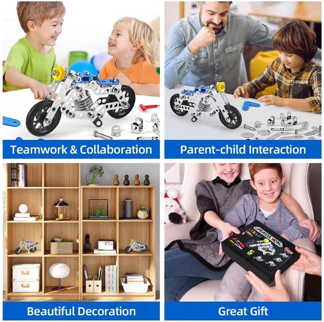 Ferthor Fun 7 in 1 STEM Toys,Creative Set for Boys Age 8-12,Learning Engineering Kids Building Blocks Model Kits,Metal Construction Toys for Kids 8 9 10 11 12+ Year Old(180PCS No Motor)