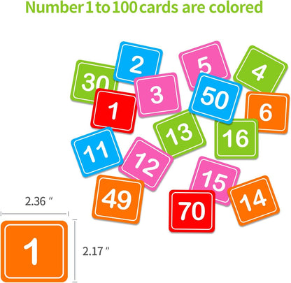 ANCOMEDO Hundred Pocket Chart with 100 Pockets and 150 Pieces Boho Double-Sided Number Cards,Number 1-100 Pocket Chart for Students Classroom Home Counting and Organizer (Black-100 Pockets)