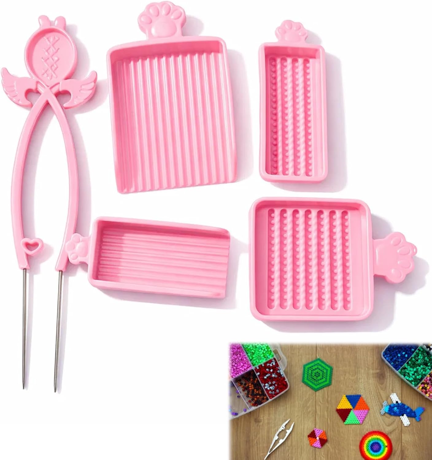 5 PCS Bead Tools, Fuse Bead Tweezers Set for Crafting, 2.6mm Fuse Beads Accessories with Dual Needle Design, Creative DIY Projects for Family Activities and Classroom Art Education