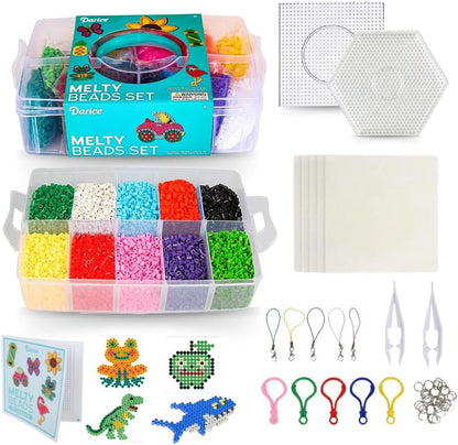 Darice Fuse Beads Kit- 7200 Piece Melty Beads, Arts & Crafts Iron Melting Bead Set for Kids, 11 Colors - Pegboards & Fun Accessories Included for Boys & Girls Ages 6+
