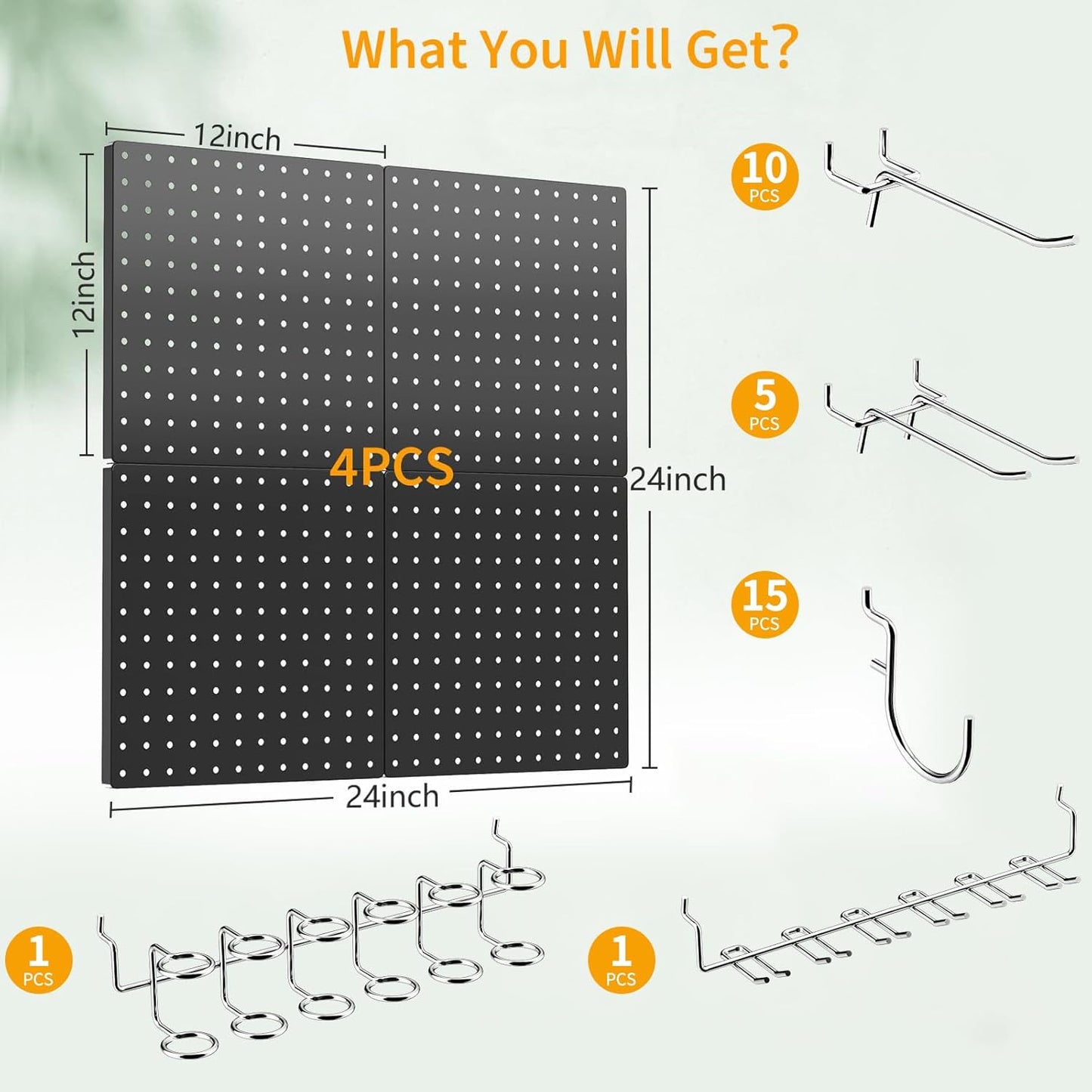 Peg Board, 4PCS Metal Pegboard Wall Organizer. Heavy Duty Pegboard, Peg Boards, Pegboard for Walls, White Pegboard for Garage Craft Room Workbench Office Kitchen Tool Organization, 12"*12"