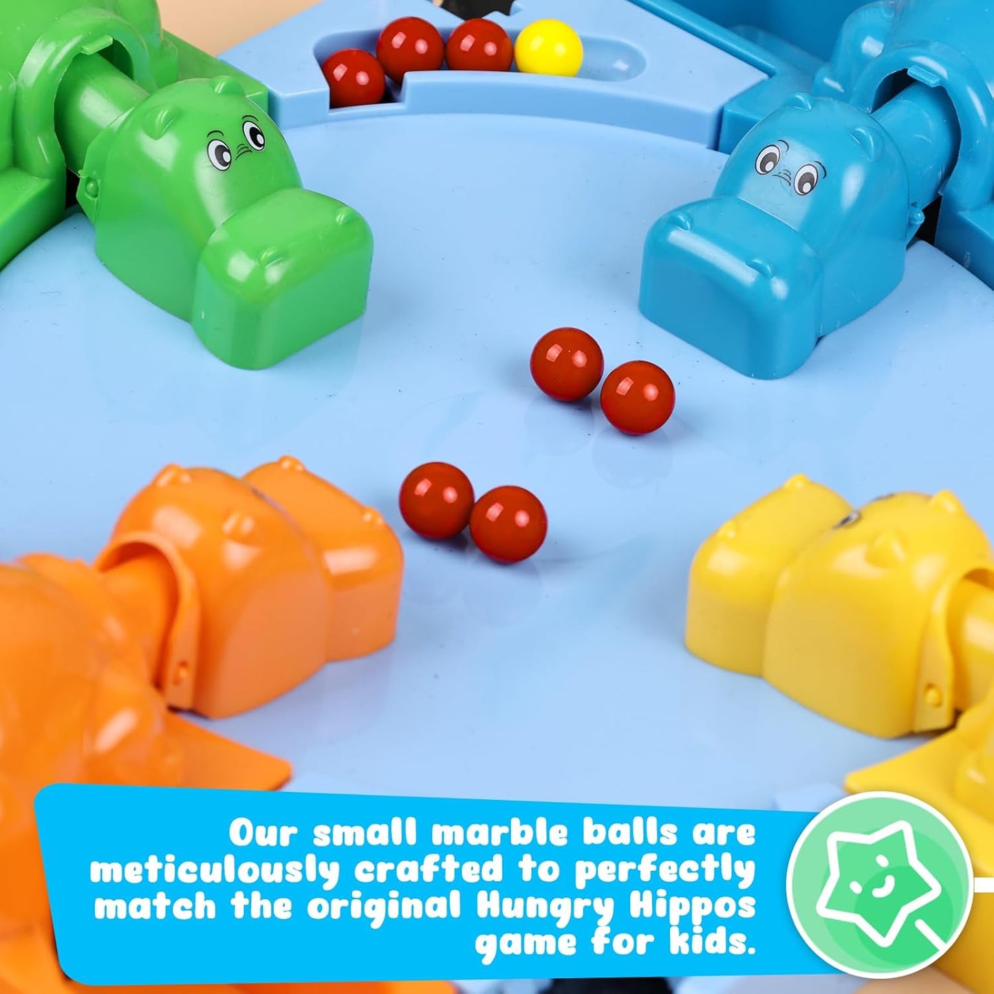 LovesTown Hungry Hippos Marbles Game, 24PCS Replacement Includes 20 Red Balls with 4 Extra Yellow for Kids Board Games, Marble Run Toys, Chinese Checkers