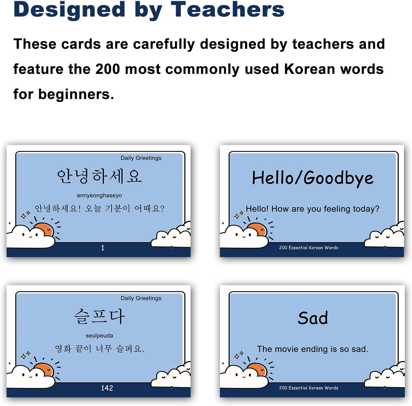 200 Essential Korean Words Vocabulary Flash Cards Flashcard for Beginners Adults | Learn Korean for Beginners Adult
