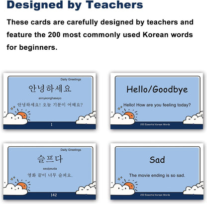 200 Essential Korean Words Vocabulary Flash Cards Flashcard for Beginners Adults | Learn Korean for Beginners Adult