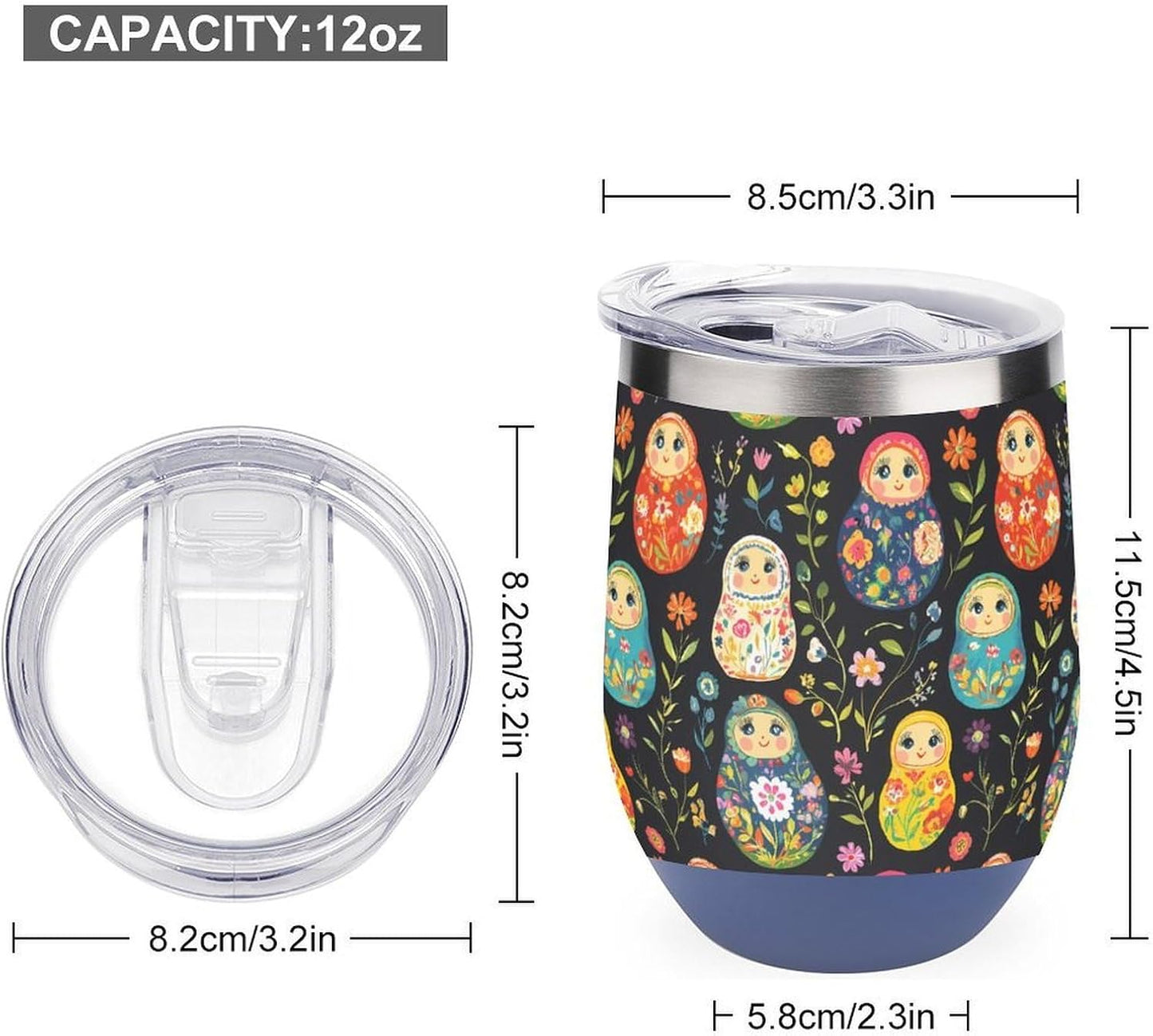 Russian Nesting Dolls Flowers Insulated Cups & Mugs 12 Oz Double-Wall Coffee Cup with Lids Drinks Tumbler for Women Men