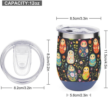 Russian Nesting Dolls Flowers Insulated Cups & Mugs 12 Oz Double-Wall Coffee Cup with Lids Drinks Tumbler for Women Men