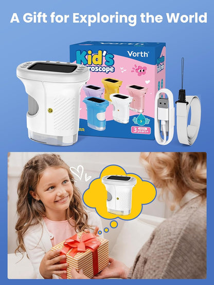 Microscope for Kids, 2.4 Inch Digital Microscope with 1000X Magnification, Handheld Camera Mini Pocket Magnifying Glass, Educational Birthday Gifts Toys for Ages 3+, Blue