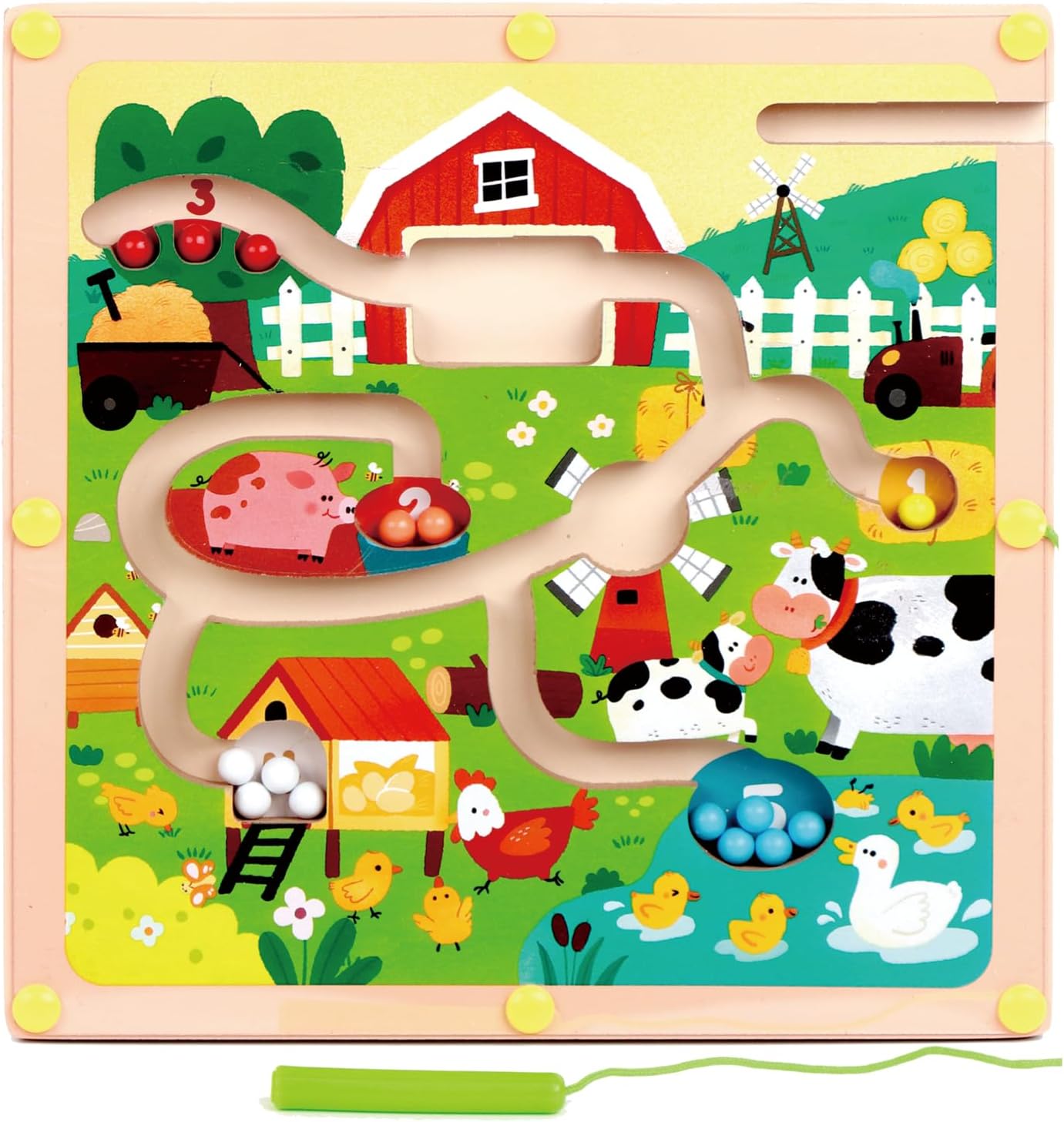 QimuMku Montessori Busy Board for Toddlers 2-4 - Magnetic Color and Number Maze Wooden Ice Cream Matching Game 1-6 Counting Learning Toys for Boys Girls Road Trip Essentials