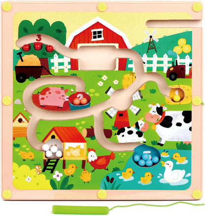 QimuMku Montessori Busy Board for Toddlers 2-4 - Magnetic Color and Number Maze Wooden Ice Cream Matching Game 1-6 Counting Learning Toys for Boys Girls Road Trip Essentials