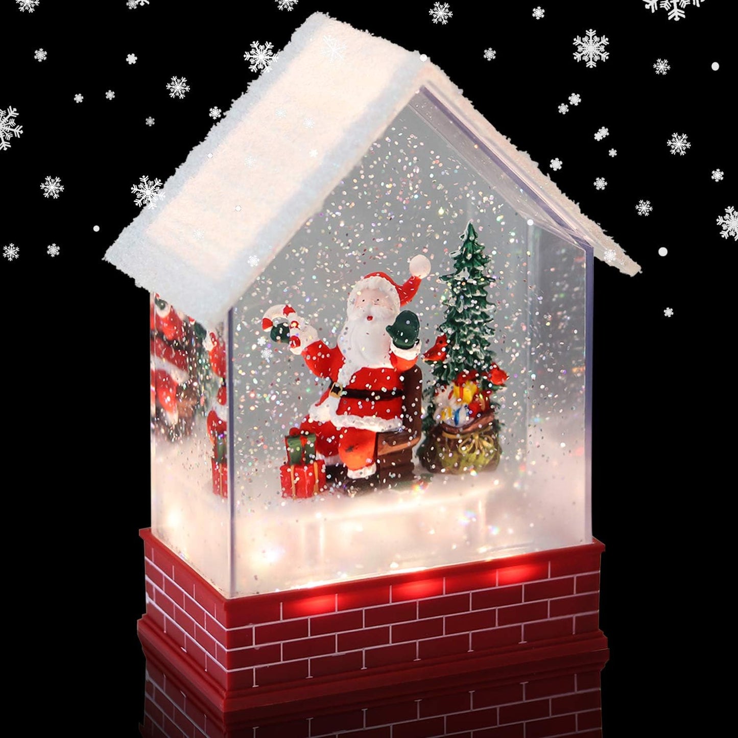 Eldnacele Musical Snow Globe Lantern with Timer, Lighted USB/Battery Operated Swirling Singing Water Glittering Lantern, Snow Globes for Adults and Kids Christmas Decoration- Santa