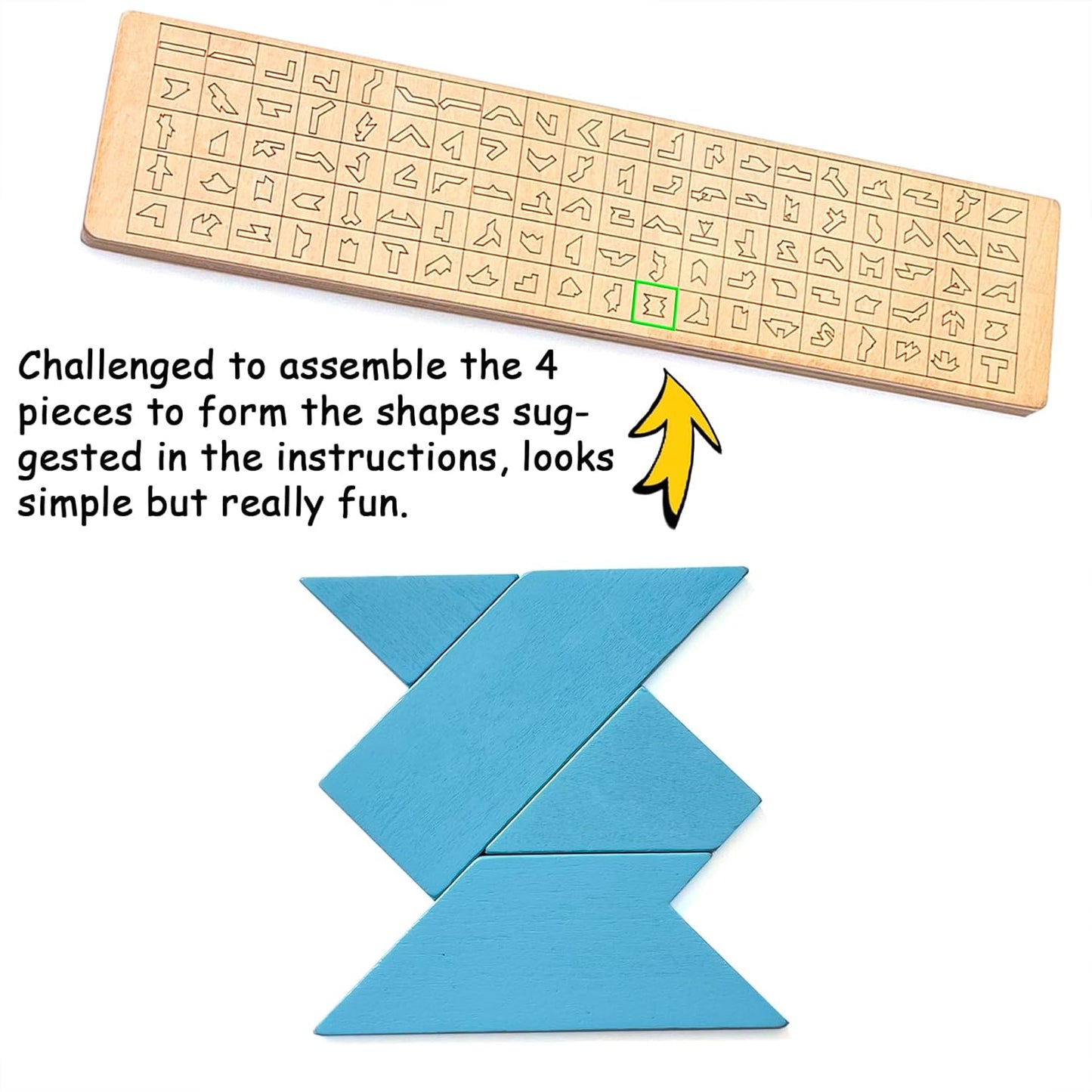 KINGOU Wooden T Puzzle Brain Teaser with 100 Challenges, Geometric Tangram Puzzles for Kids & Adults, Advanced Stem Logic Game with Wood Base, Educational Shape Pattern Blocks Travel Toy Gift