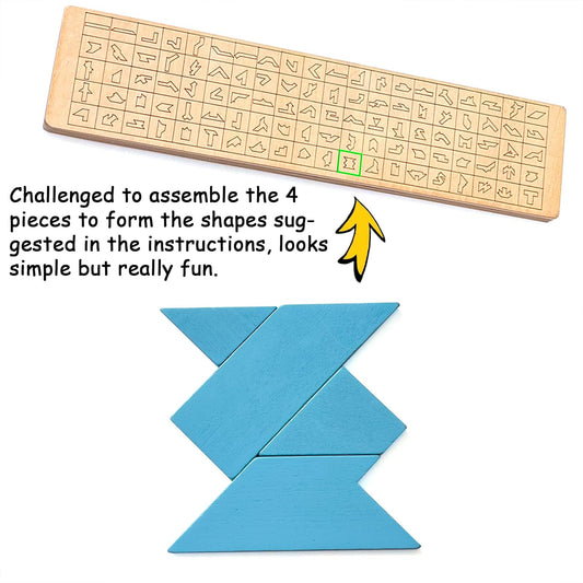 KINGOU Wooden T Puzzle Brain Teaser with 100 Challenges, Geometric Tangram Puzzles for Kids & Adults, Advanced Stem Logic Game with Wood Base, Educational Shape Pattern Blocks Travel Toy Gift