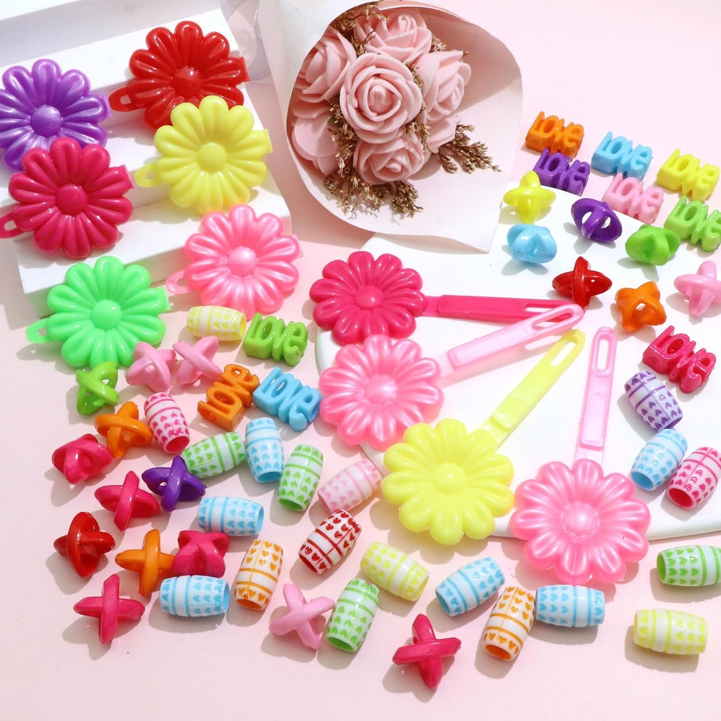 60PCS Colorful Hair Beads 3 Styles Loc Bead Flower Self Hinge Hair Barrettes Cute Design Acrylic Dreadlock Beads Accessories for Kids Girls