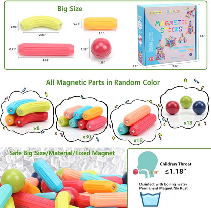 COUOMOXA Magnetic Toy Montessori for Kids: 3 4 5 6 7 8 9 10 11 12 Years Old Kids Building Sticks - Magnetic Creative Toy Age 3-12 Playroom Family - Christmas Birthday Gift for Boys Girls