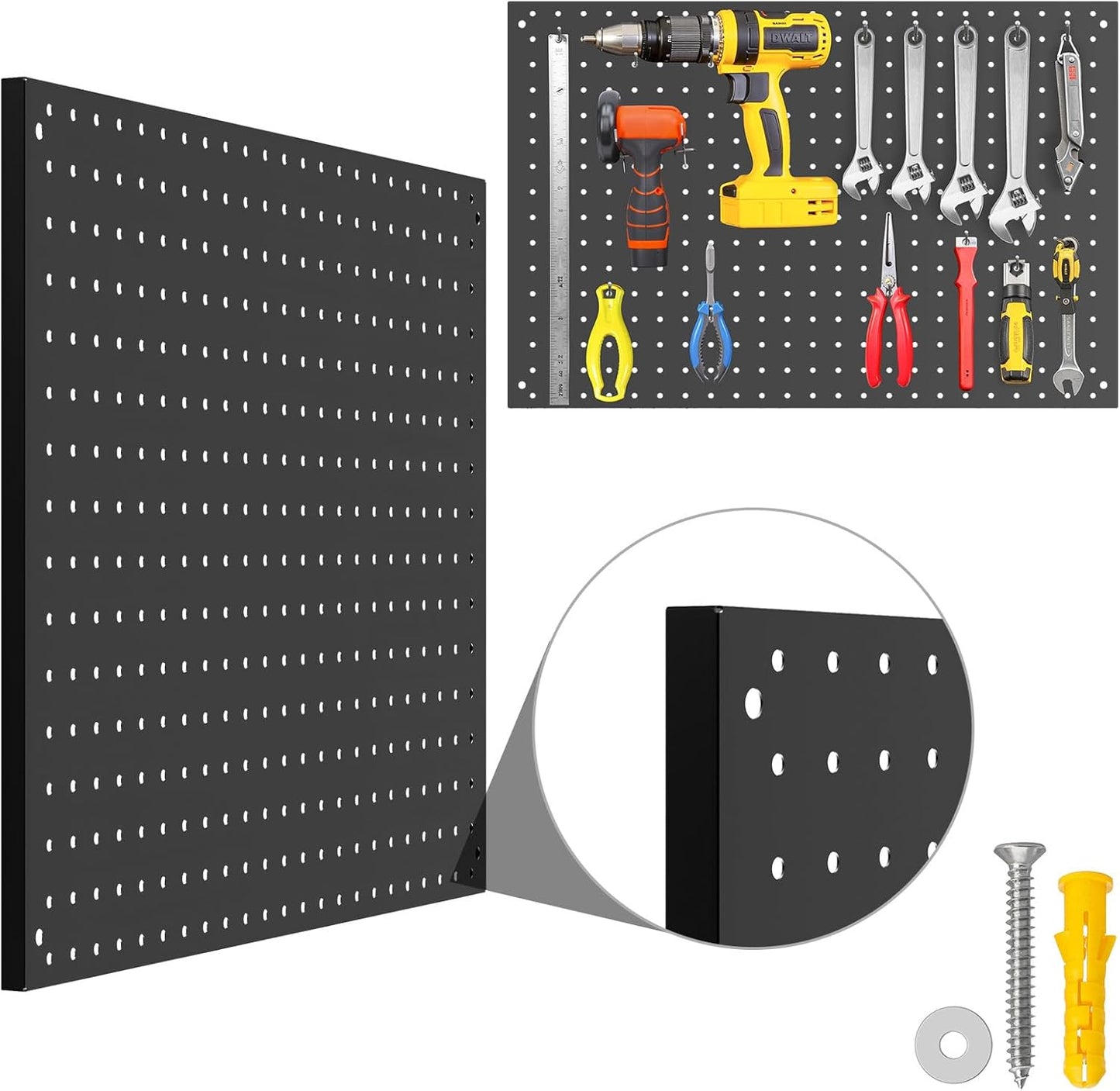 Peg Board, 2 Pack Metal Pegboard Panels Pink Pegboards Wall Organizer with Frame Large Heavy Duty Peg Board with Hooks for Walls Home,Garage Tool Storage,Office Organization,Kitchen 24”×16”