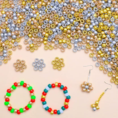 1200pcs Pony Beads Bulk – Gold 6x9mm Plastic Craft Beads for Bracelets, Jewelry, Hair Braiding & DIY Projects