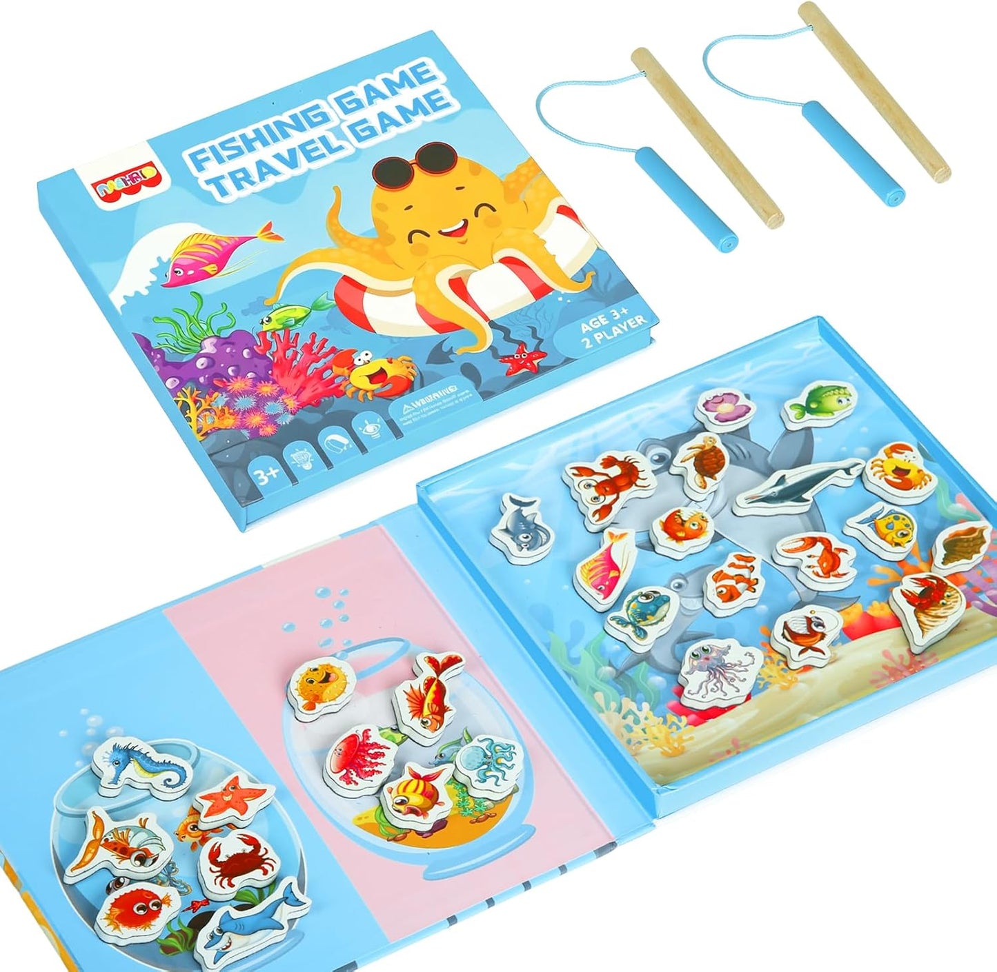 Magnetic Fishing Game for Toddlers Ages 3-8 – Montessori Wooden Educational Toy with 28 Fish – Preschool Learning Toy for Fine Motor Skills, Travel, Airplane & Road Trips