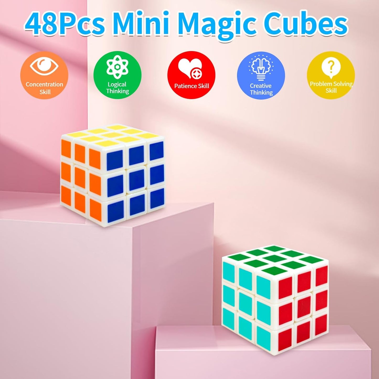 48 Pack Mini Cubes Puzzle Box for Kids, 1.18in 3x3 Magic Cube Brain Teasers for Boys Girls, School Rewards & Classroom Prize for Students Party Favors Birthday Gift Goodie Bag Fillers