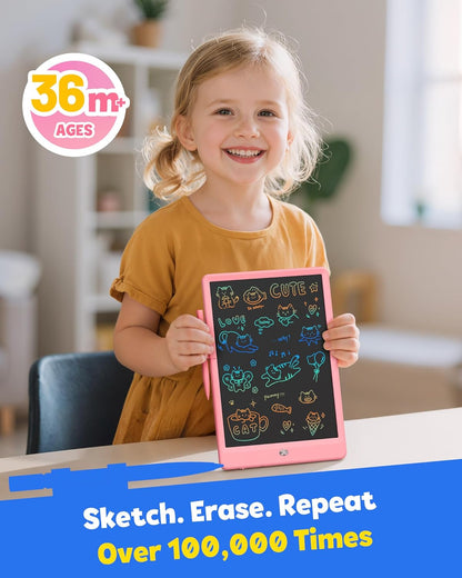 TEKFUN LCD Writing Tablet for Kids, 10-inch Coloring Drawing Pad, Mess Free Doodle Board, Airplane Travel Toys for Boys and Toddlers, Road Trip Essentials, Gifts for 3 4 5 6 7 8 Year Old Girls(Blue)