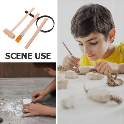 HOMSFOU 3 Sets Kids Dinosaur Dig Kit - Plastic Excavation Tools with Hammer, Chisel & Brush for Archaeological Learning & Dinosaur Digging Toys