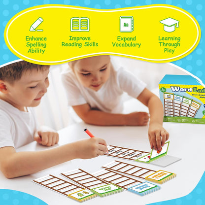 Sight Words Flash Cards Kindergarten, 30 Word Ladder Flip Books for Kids, Phonics Word Family Build Book, Reading & Spelling Games, Preschool Learning Activities, Homeschool & Classroom