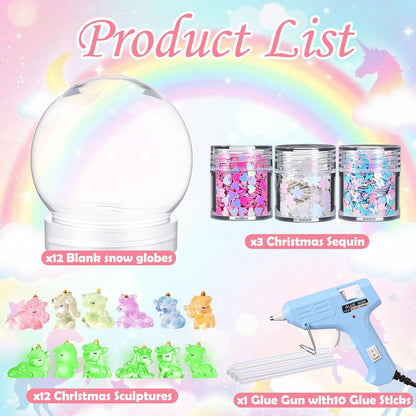 12 Sets DIY Duck Snow Globe Kit for Kids, 12 Globe Bottles, Glow in The Dark Duck Figurines, Glitter Sequins & Mini Hot Glue Gun, Summer Fun Craft Activity Set, Birthday Party Favor Gift